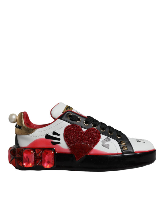 Dolce & Gabbana White Red Crystals Leather Portofino Sneakers Shoes by Dolce & Gabbana