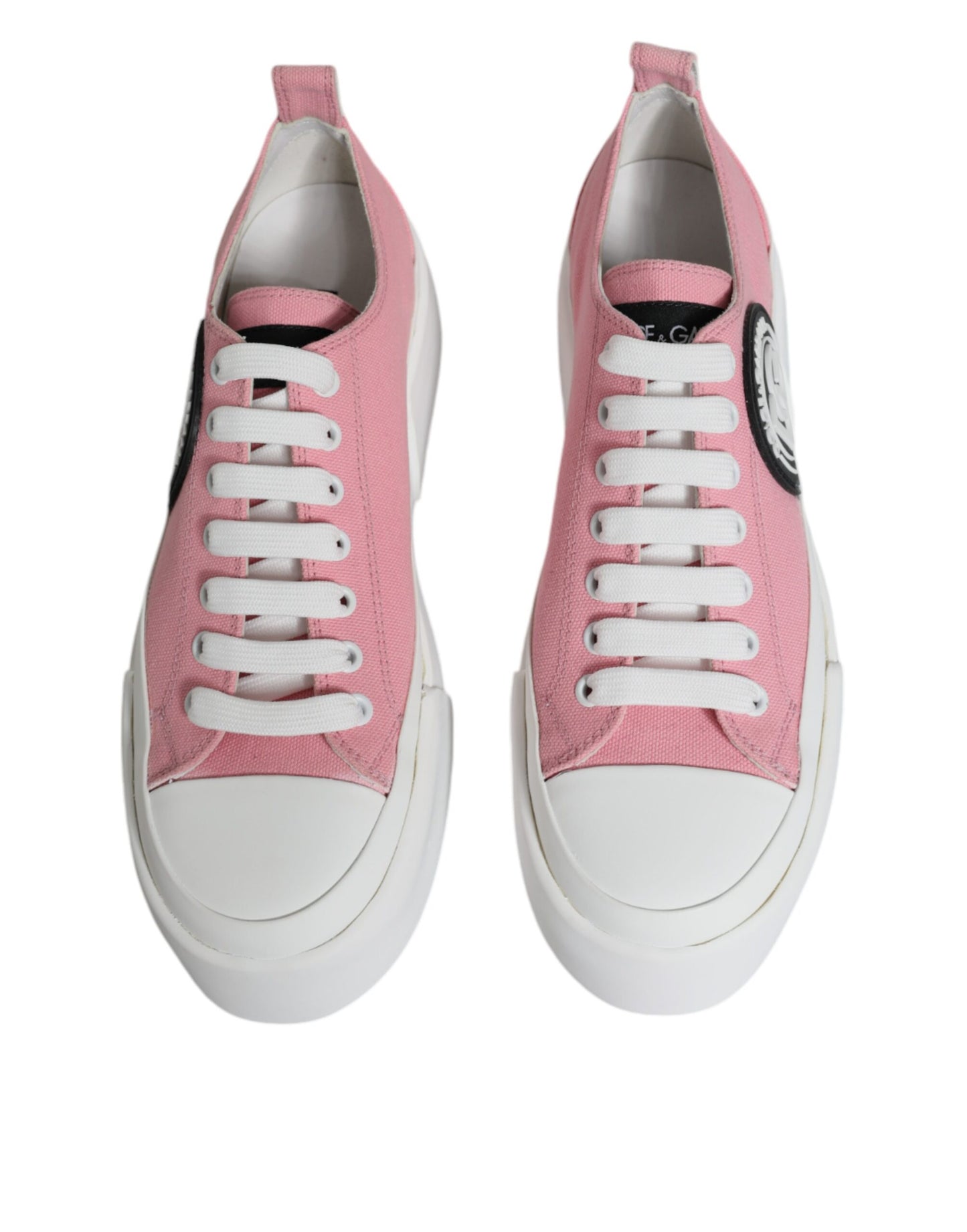 Dolce & Gabbana Pink White Canvas Logo Low Top Sneakers Shoes by Dolce & Gabbana
