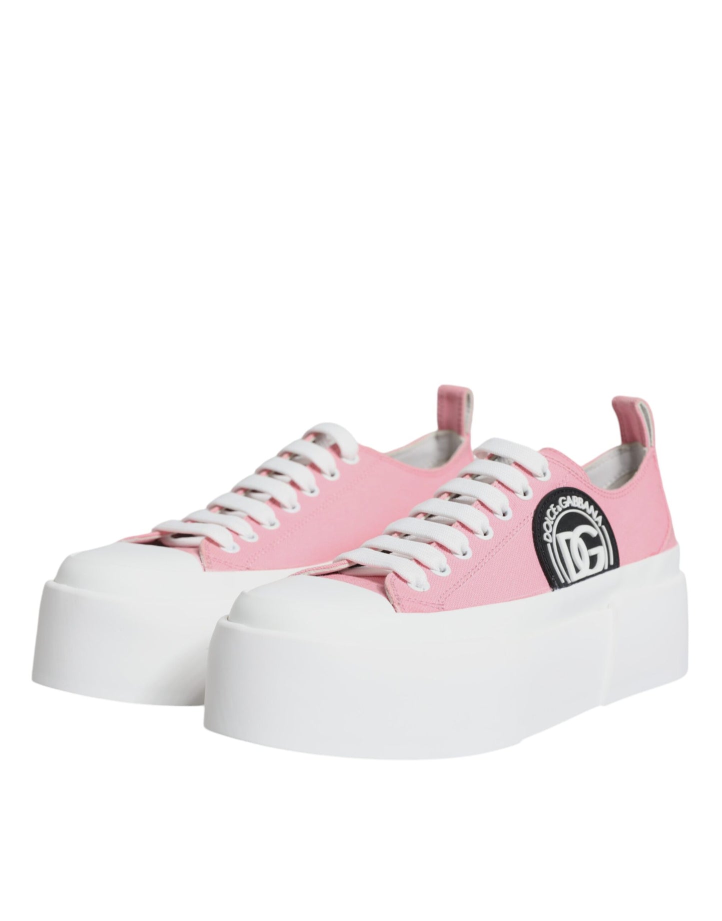 Dolce & Gabbana Pink White Canvas Logo Low Top Sneakers Shoes by Dolce & Gabbana