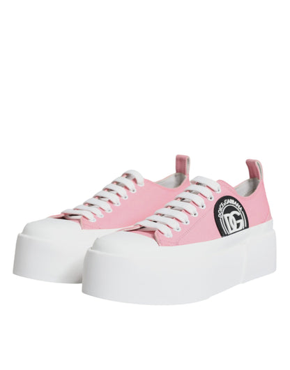 Dolce & Gabbana Pink White Canvas Logo Low Top Sneakers Shoes by Dolce & Gabbana