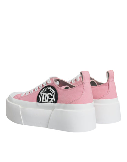 Dolce & Gabbana Pink White Canvas Logo Low Top Sneakers Shoes by Dolce & Gabbana