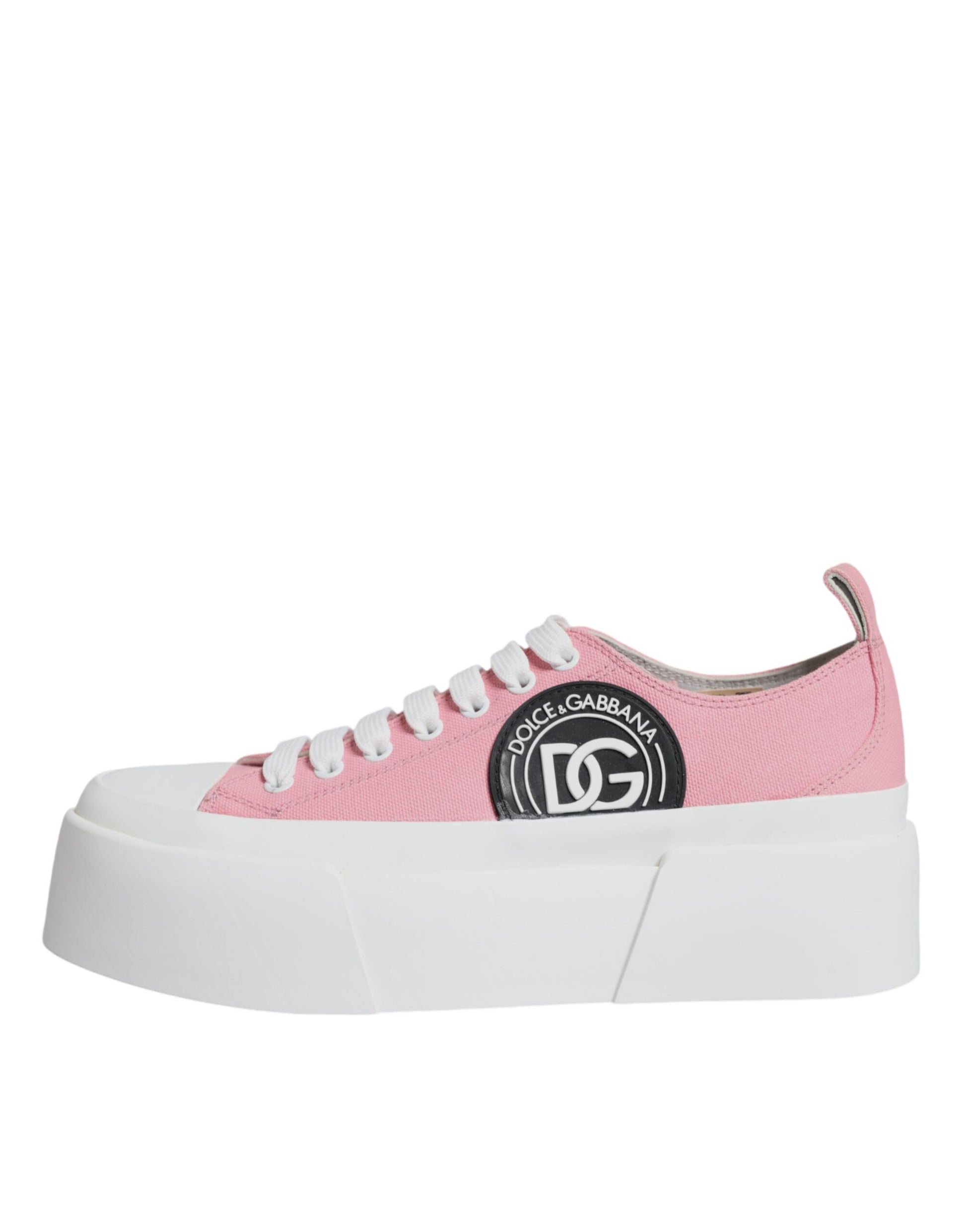 Dolce & Gabbana Pink White Canvas Logo Low Top Sneakers Shoes by Dolce & Gabbana