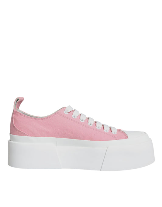 Dolce & Gabbana Pink White Canvas Logo Low Top Sneakers Shoes by Dolce & Gabbana