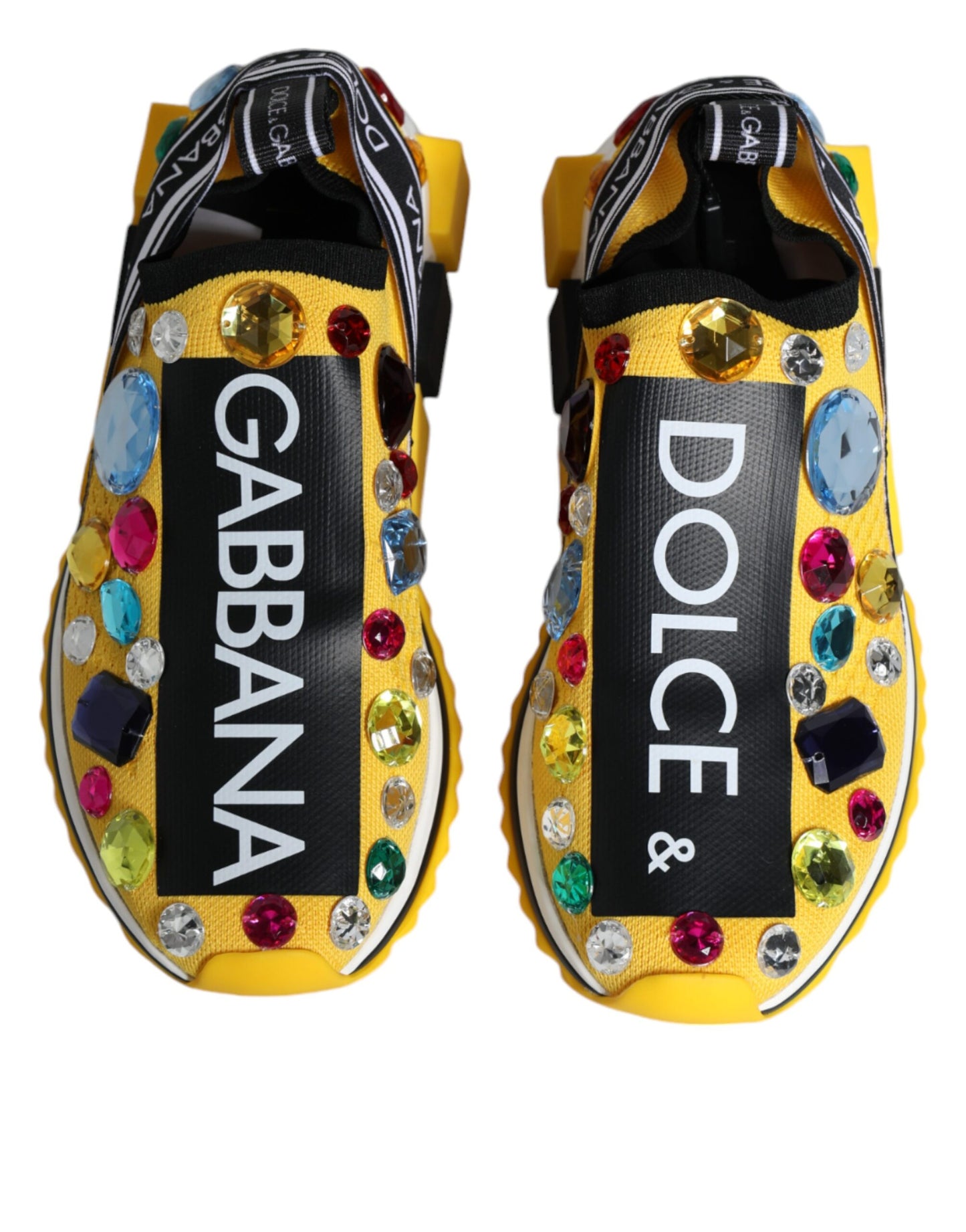 Dolce & Gabbana Yellow Sorrento Crystals Low Top Sneakers Shoes by Dolce & Gabbana