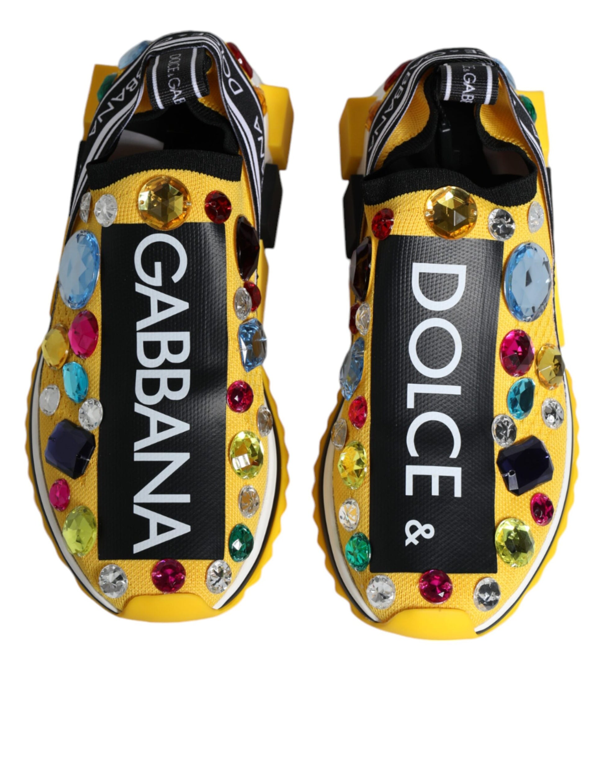 Dolce & Gabbana Yellow Sorrento Crystals Low Top Sneakers Shoes by Dolce & Gabbana