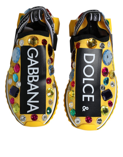 Dolce & Gabbana Yellow Sorrento Crystals Low Top Sneakers Shoes by Dolce & Gabbana