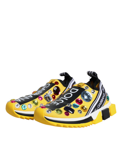 Dolce & Gabbana Yellow Sorrento Crystals Low Top Sneakers Shoes by Dolce & Gabbana