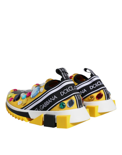 Dolce & Gabbana Yellow Sorrento Crystals Low Top Sneakers Shoes by Dolce & Gabbana