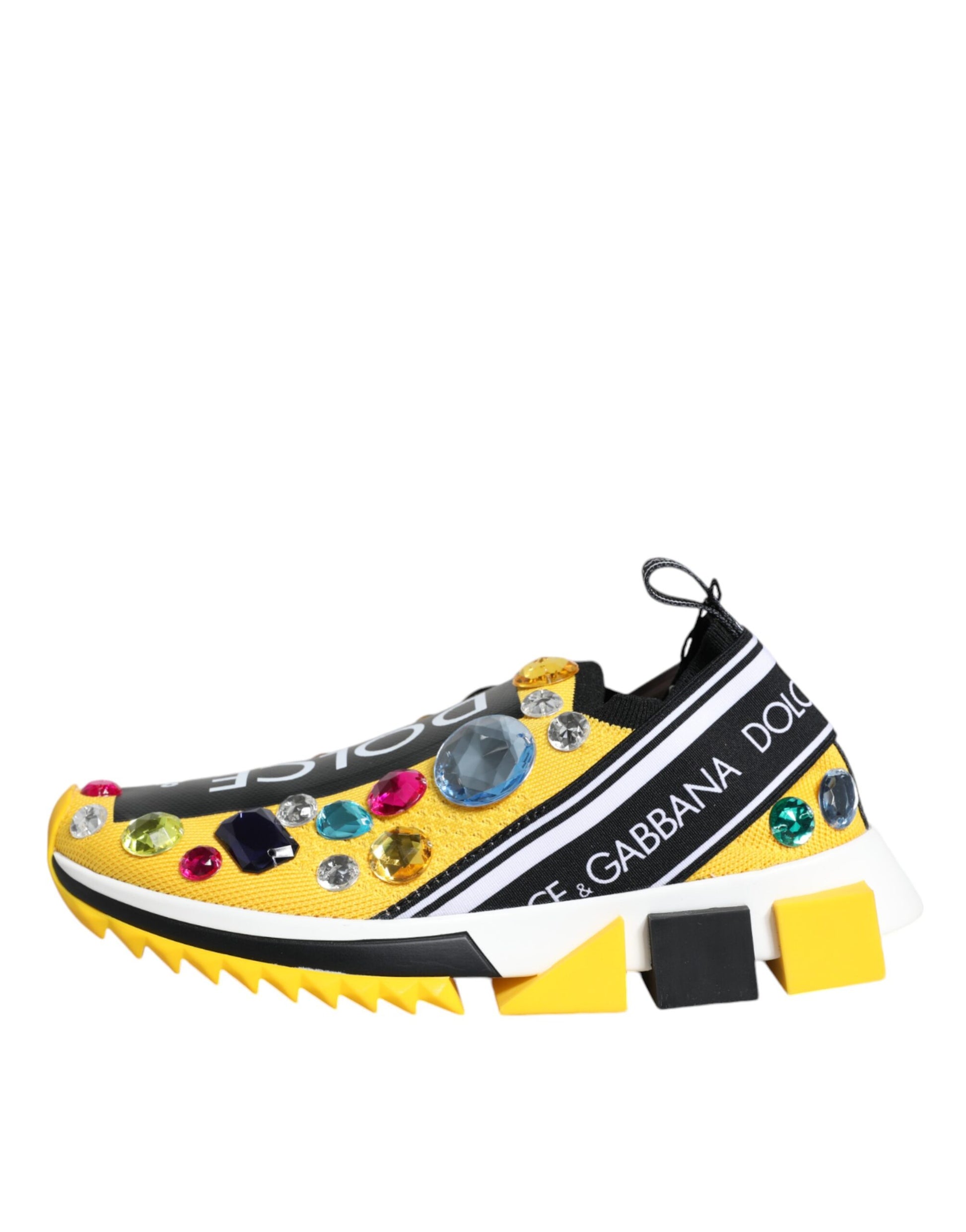 Dolce & Gabbana Yellow Sorrento Crystals Low Top Sneakers Shoes by Dolce & Gabbana