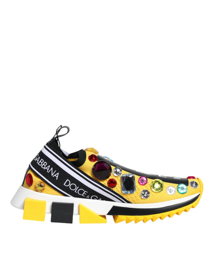 Dolce & Gabbana Yellow Sorrento Crystals Low Top Sneakers Shoes by Dolce & Gabbana