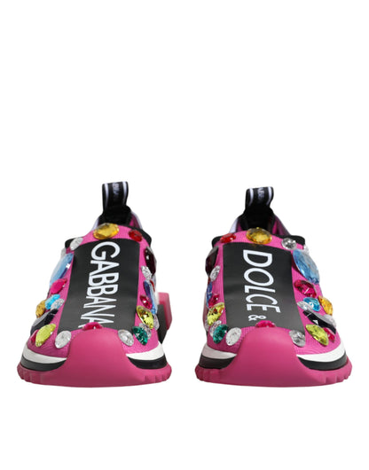 Dolce & Gabbana Pink Sorrento Crystals Low Top Sneakers Shoes by Dolce & Gabbana