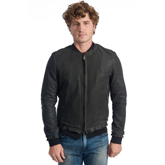 Veste de luxe en cuir d'agneau gris pour homme Roberto Pepe