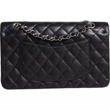 Sac à bandoulière matelassé à double rabat classique noir caviar de taille moyenne de Chanel