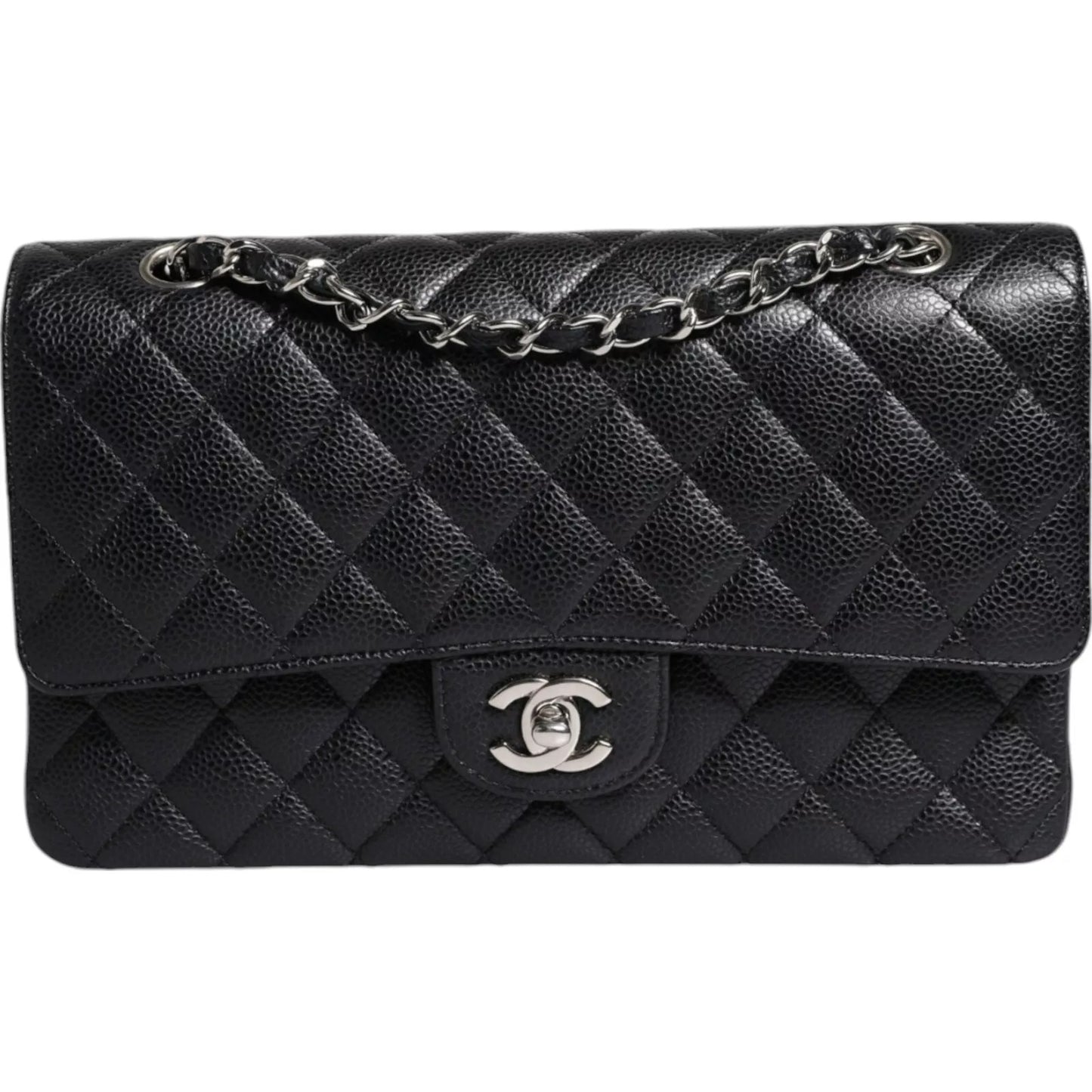 Sac à bandoulière matelassé à double rabat classique noir caviar de taille moyenne de Chanel