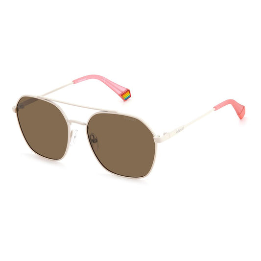 Lunettes de soleil Polaroid beiges en acier inoxydable