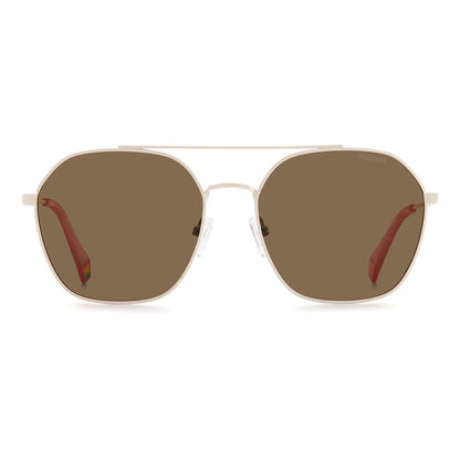 Lunettes de soleil Polaroid beiges en acier inoxydable
