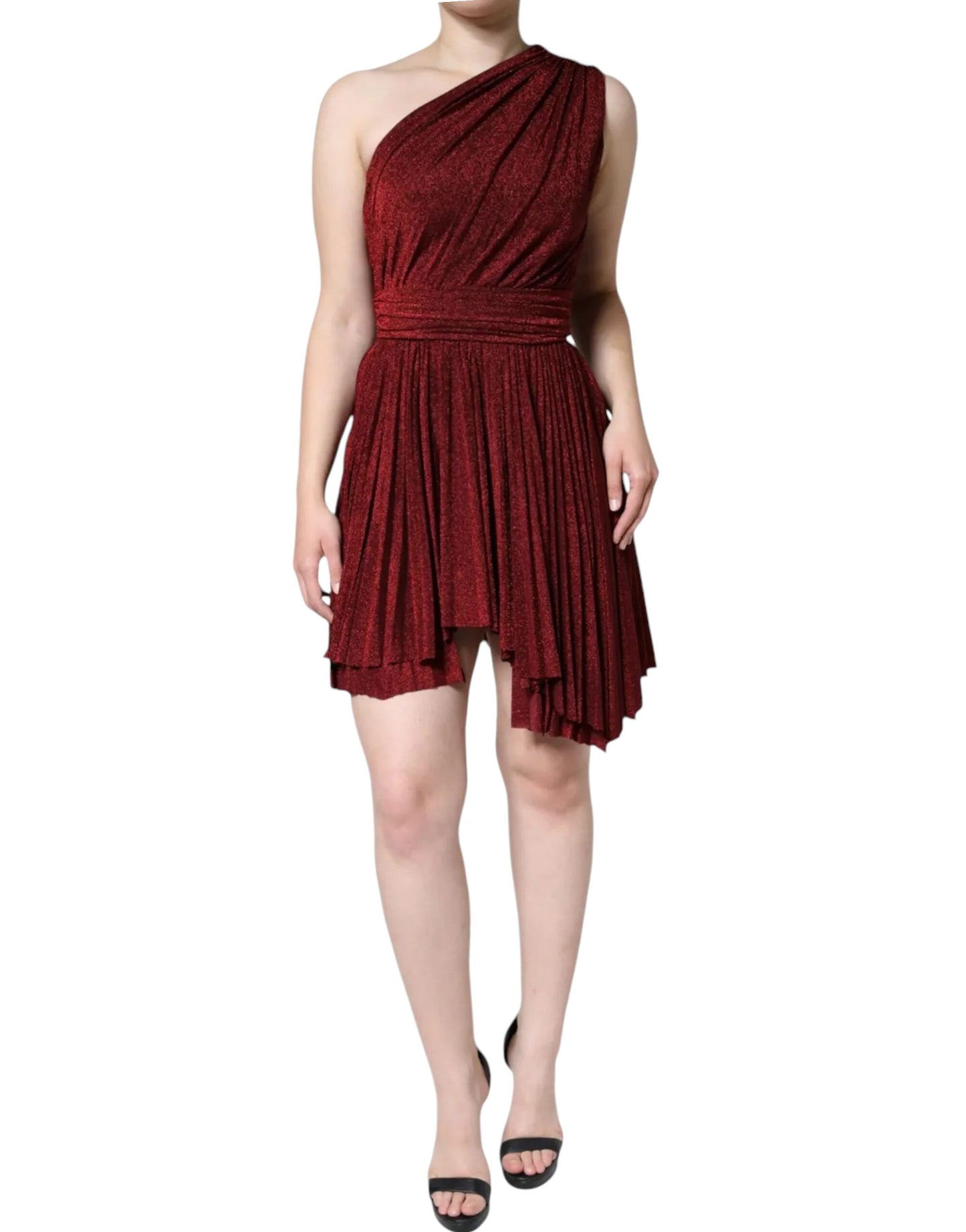 Dolce & Gabbana Red One Shoulder Pleated A-line Mini Dress by Dolce & Gabbana