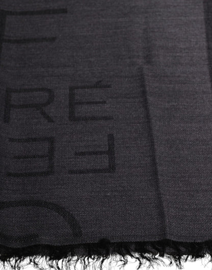 GF Ferre Dark Gray Wool Viscose Foulard Patterned Scarf by GF Ferre