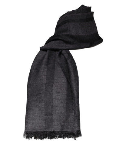 GF Ferre Dark Gray Wool Viscose Foulard Patterned Scarf by GF Ferre