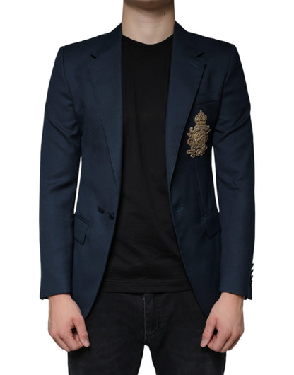 Blazer simple boutonnage en laine bleue avec logo Dolce &amp; Gabbana