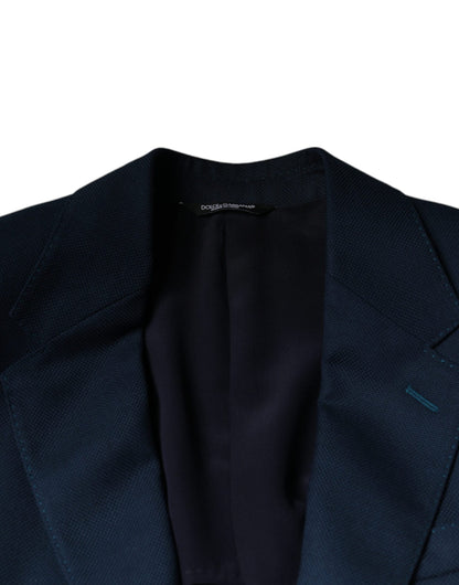 Blazer simple boutonnage en laine bleue avec logo Dolce &amp; Gabbana