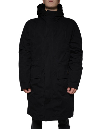 Dolce &amp; Gabbana Parka à capuche noire en coton Trench Coat