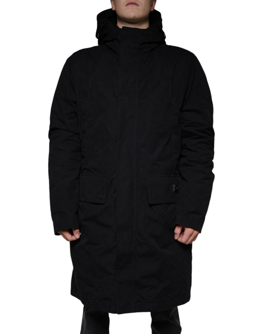 Dolce &amp; Gabbana Parka à capuche noire en coton Trench Coat
