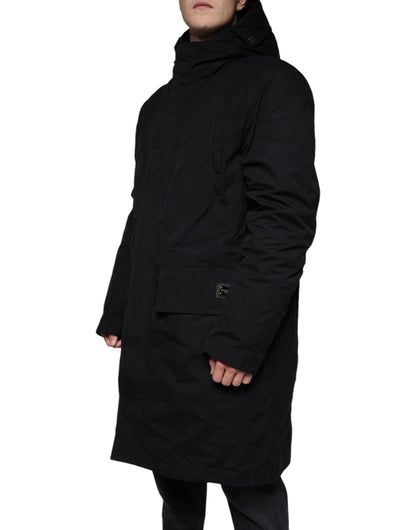 Dolce &amp; Gabbana Parka à capuche noire en coton Trench Coat