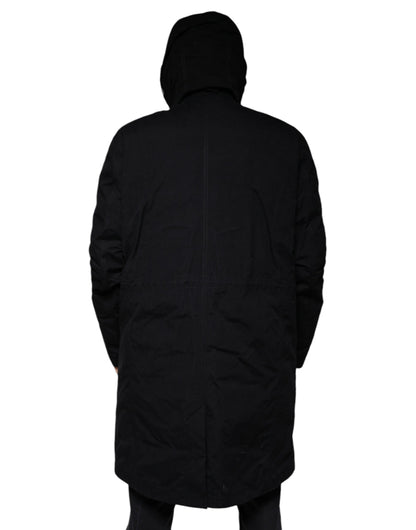 Dolce &amp; Gabbana Parka à capuche noire en coton Trench Coat
