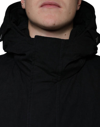 Dolce &amp; Gabbana Parka à capuche noire en coton Trench Coat
