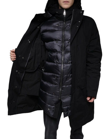 Dolce &amp; Gabbana Parka à capuche noire en coton Trench Coat