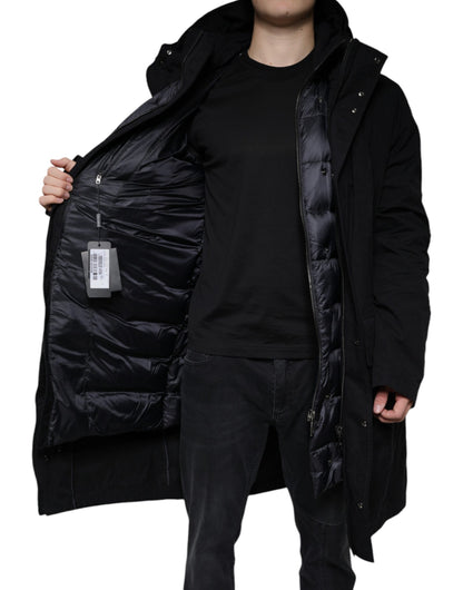 Dolce &amp; Gabbana Parka à capuche noire en coton Trench Coat
