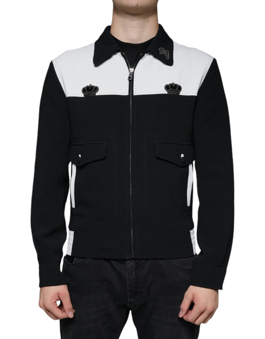 Dolce &amp; Gabbana Veste Blouson Zippée Noire et Blanche DG Crown