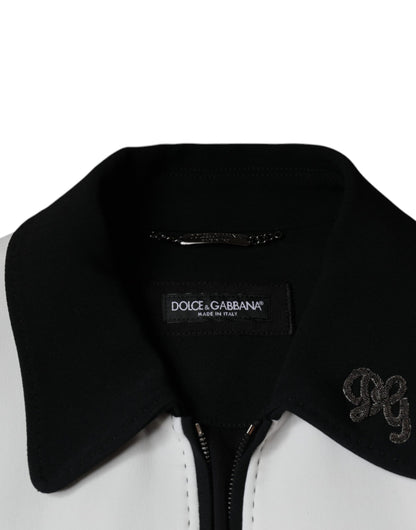 Dolce &amp; Gabbana Veste Blouson Zippée Noire et Blanche DG Crown