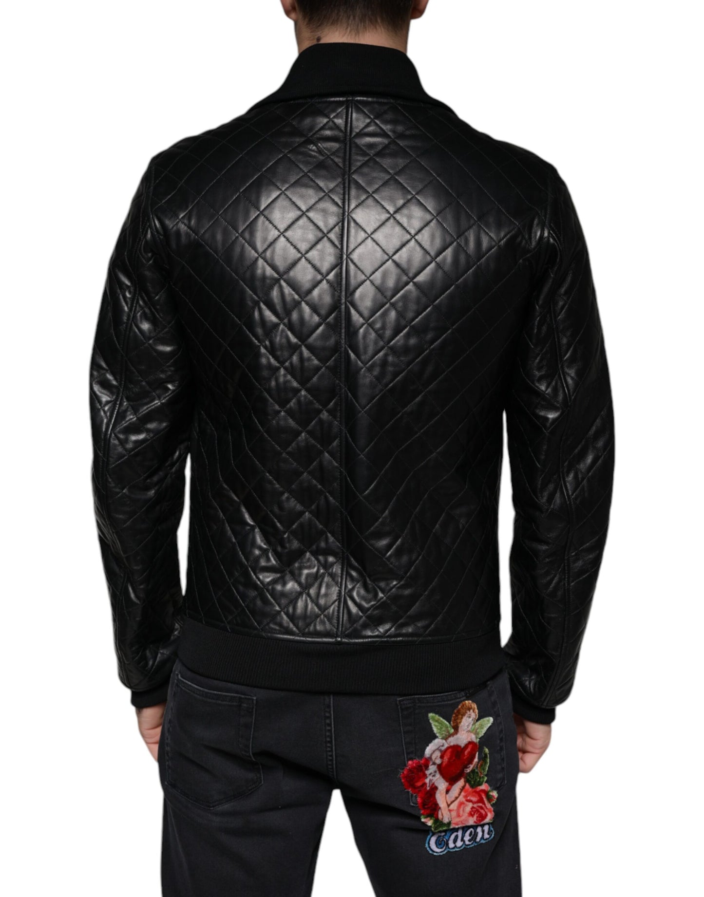 Dolce & Gabbana Black Calf Leather Quilted Full Zip Jacket by Dolce & Gabbana