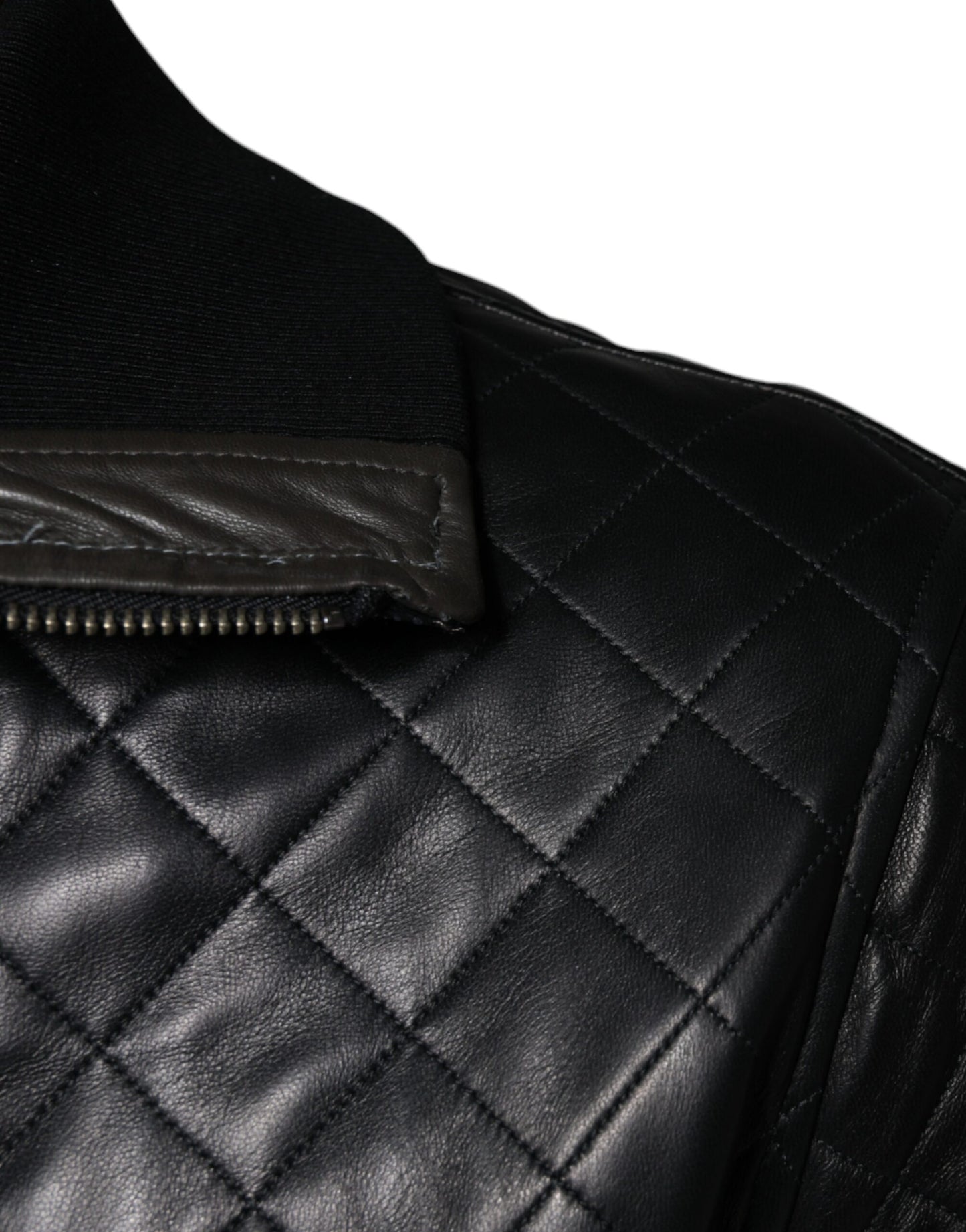 Dolce & Gabbana Black Calf Leather Quilted Full Zip Jacket by Dolce & Gabbana