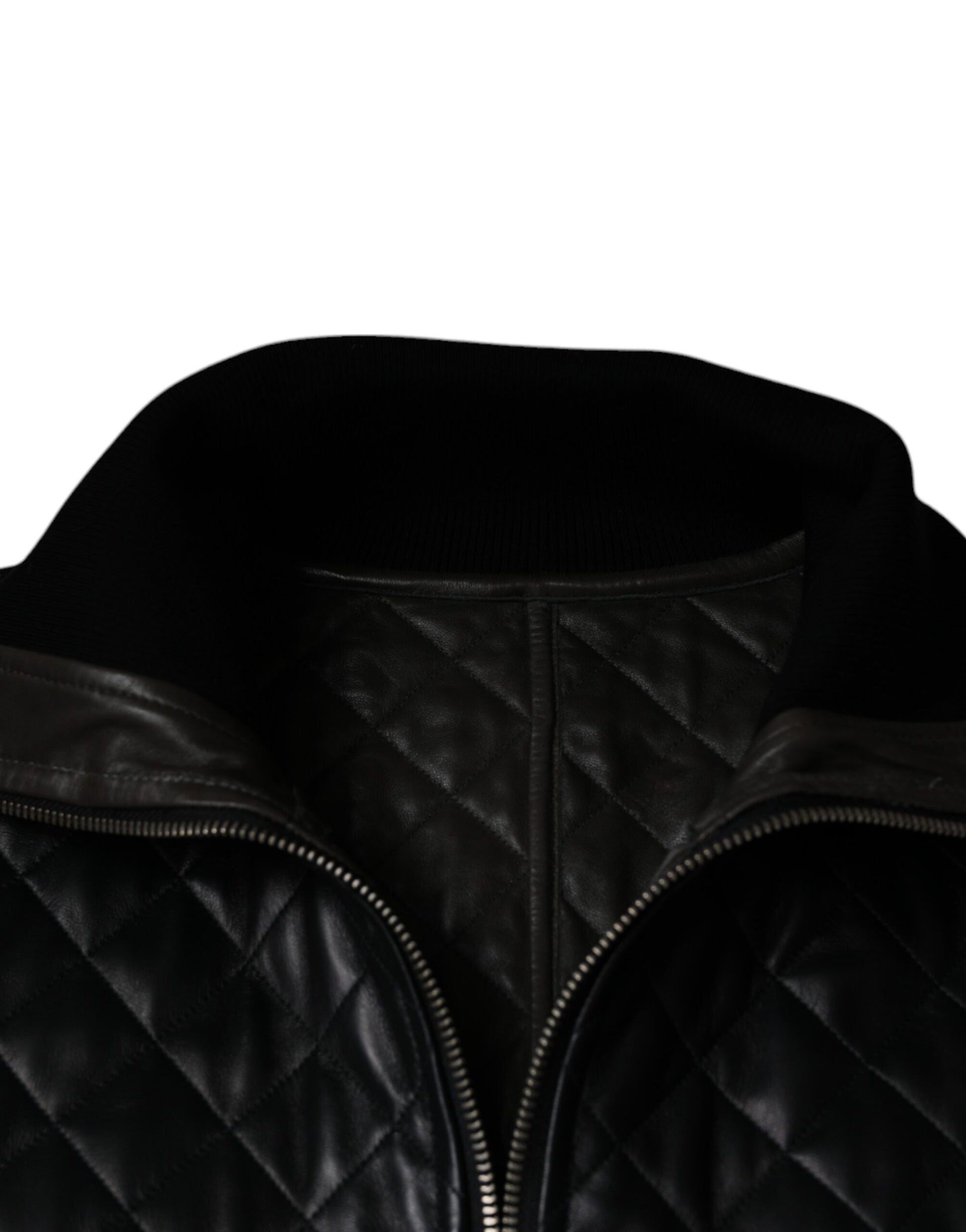 Dolce & Gabbana Black Calf Leather Quilted Full Zip Jacket by Dolce & Gabbana