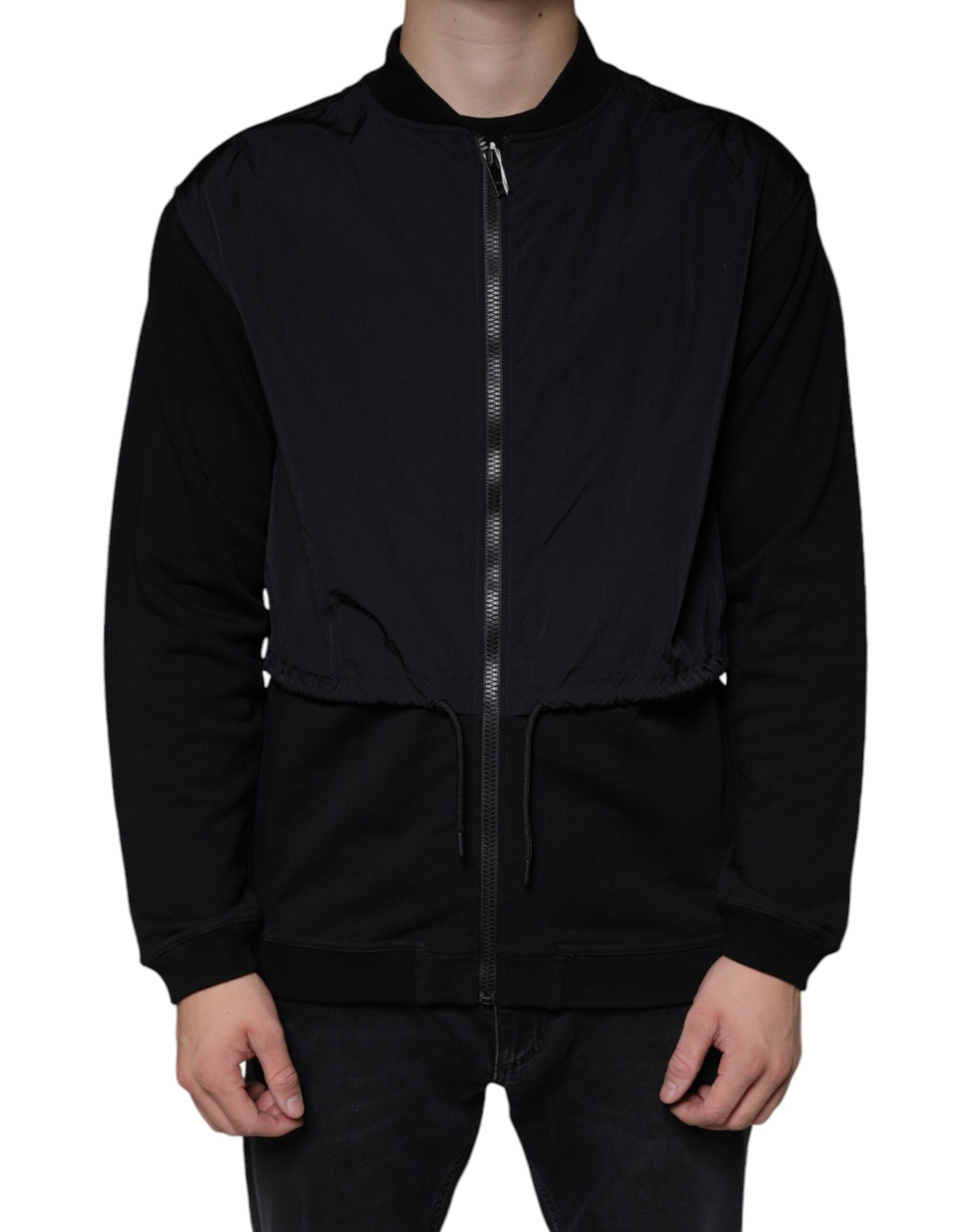 MSGM Black Cotton Full Zip Bomber Long Sleeves Jacket by MSGM