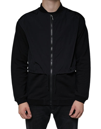 MSGM Black Cotton Full Zip Bomber Long Sleeves Jacket by MSGM
