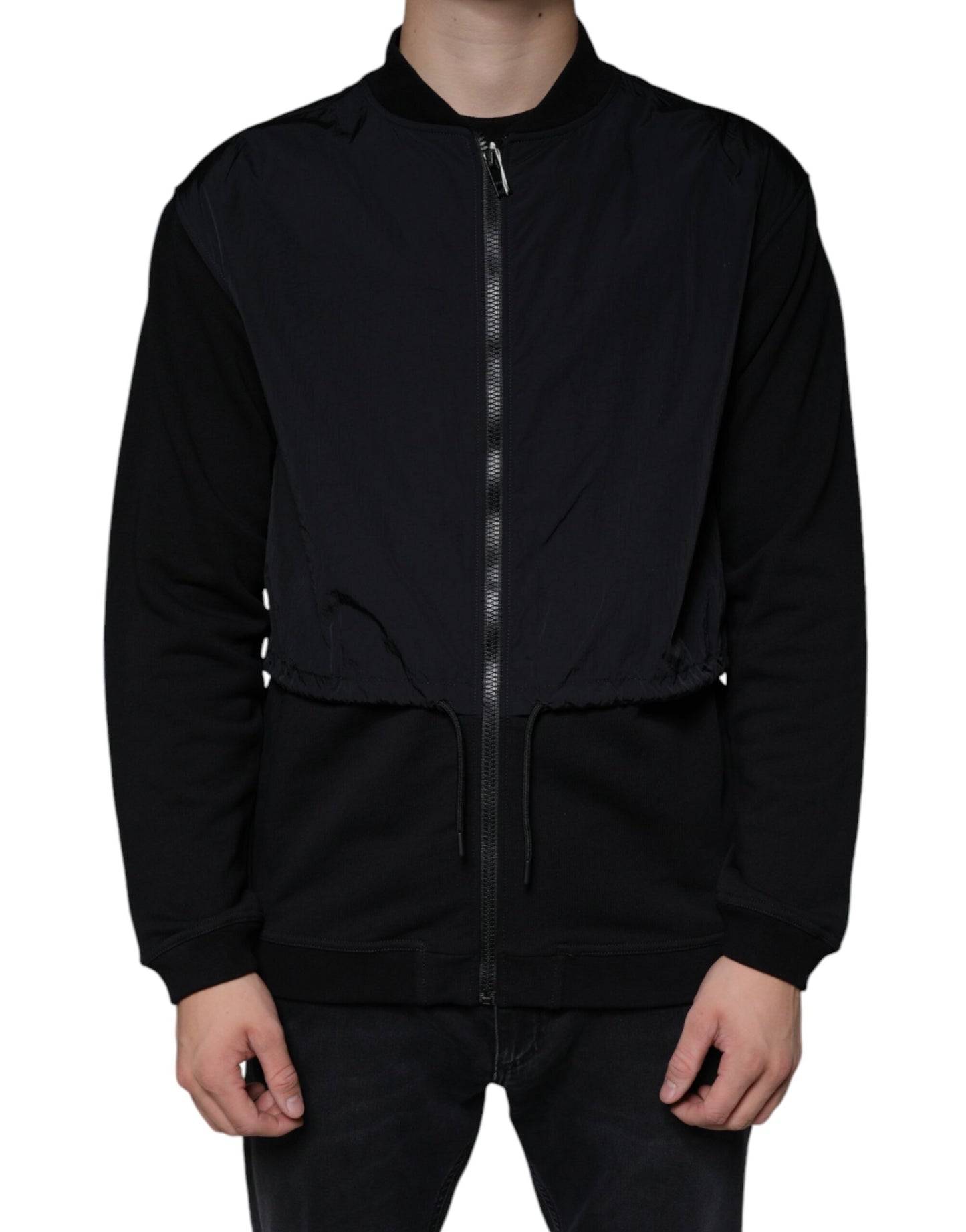 MSGM Black Cotton Full Zip Bomber Long Sleeves Jacket by MSGM