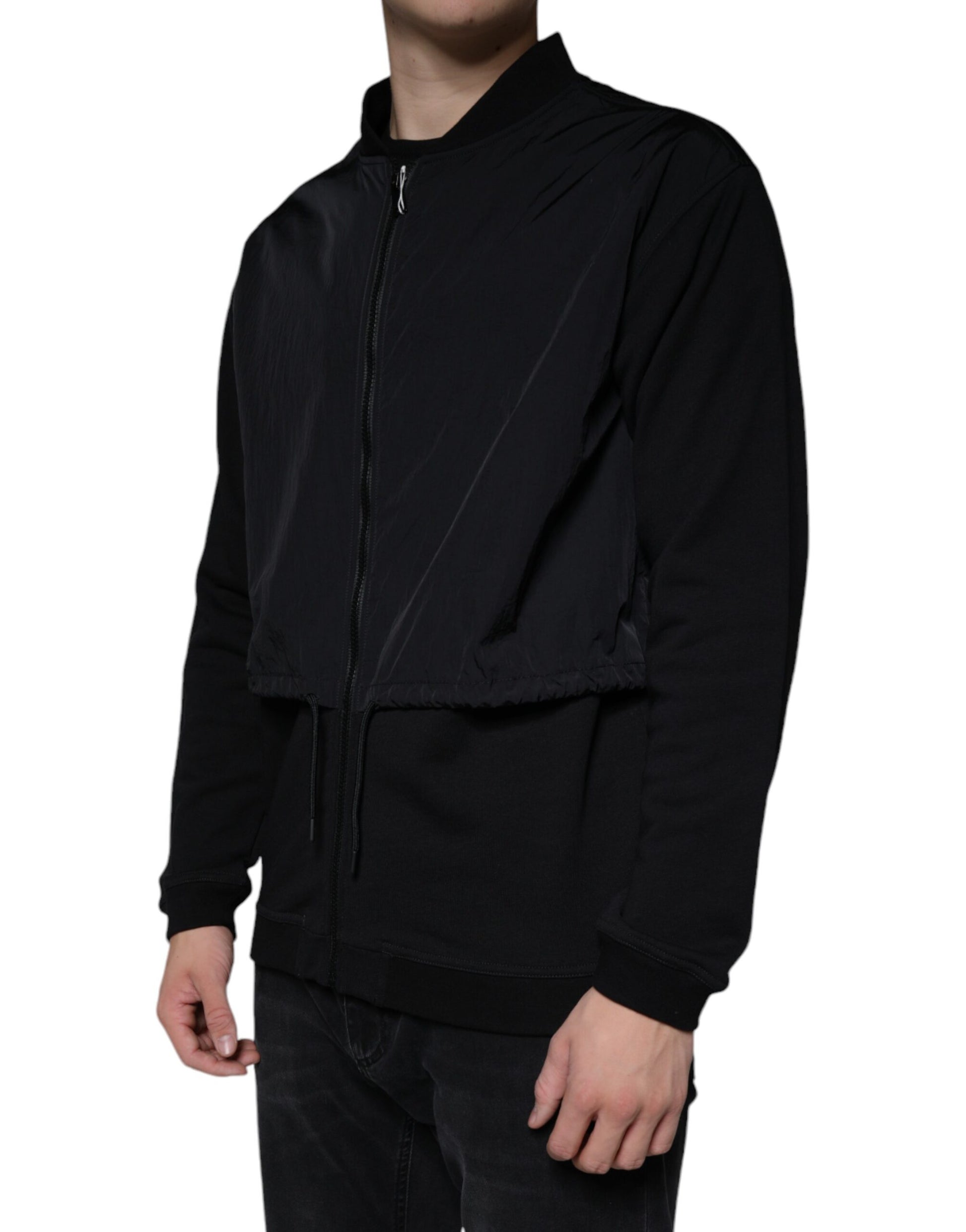 MSGM Black Cotton Full Zip Bomber Long Sleeves Jacket by MSGM
