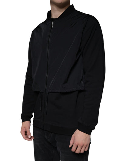 MSGM Black Cotton Full Zip Bomber Long Sleeves Jacket by MSGM