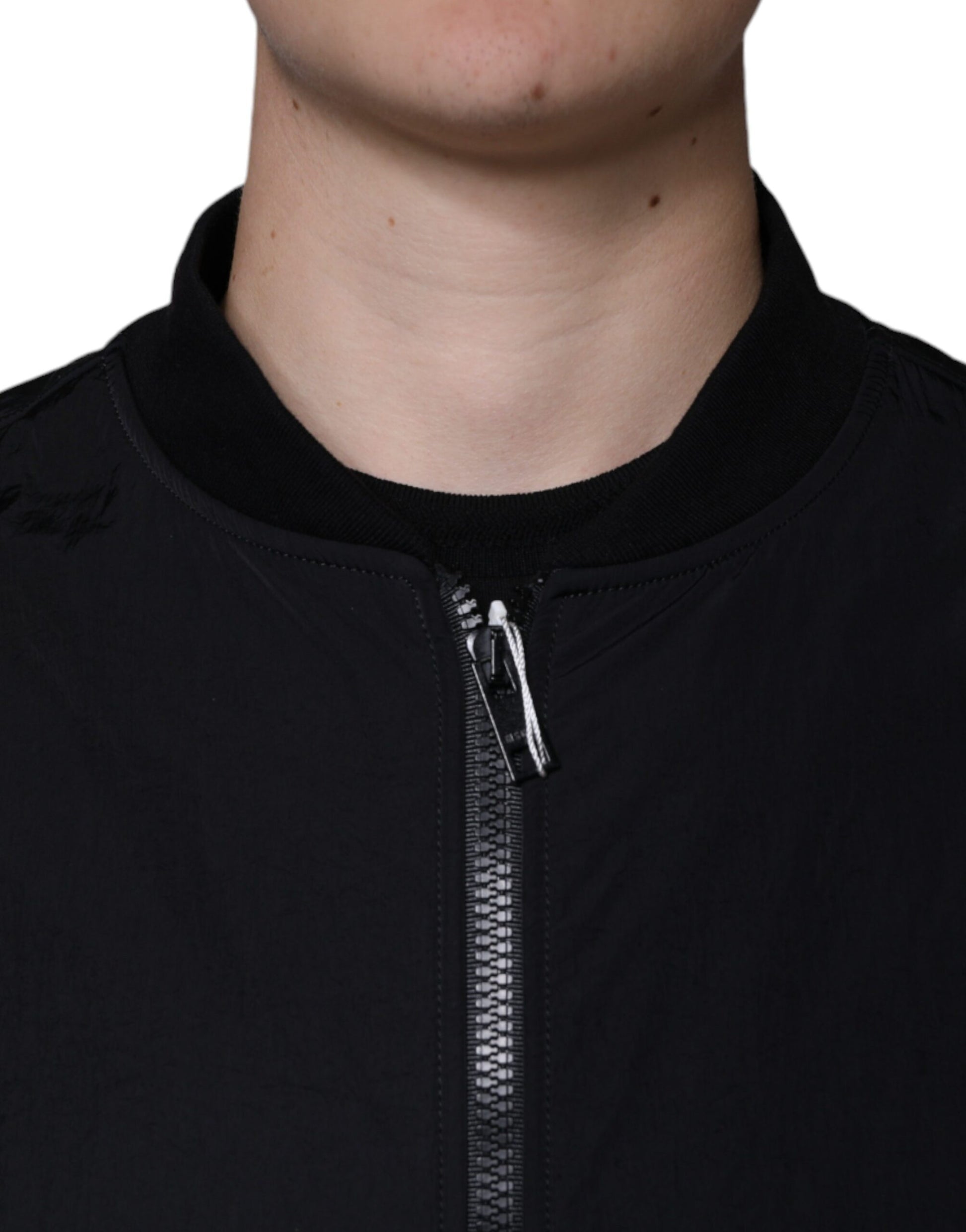 MSGM Black Cotton Full Zip Bomber Long Sleeves Jacket by MSGM