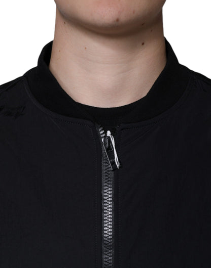 MSGM Black Cotton Full Zip Bomber Long Sleeves Jacket by MSGM