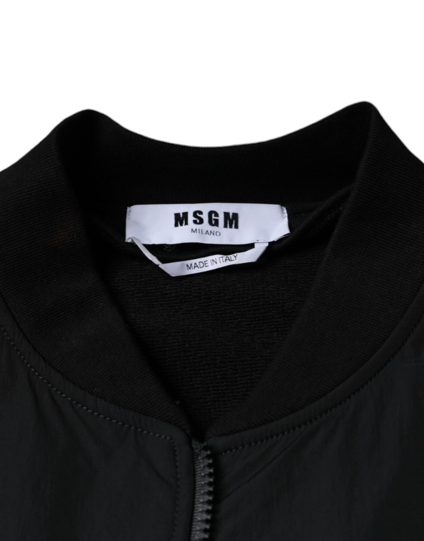 MSGM Black Cotton Full Zip Bomber Long Sleeves Jacket by MSGM