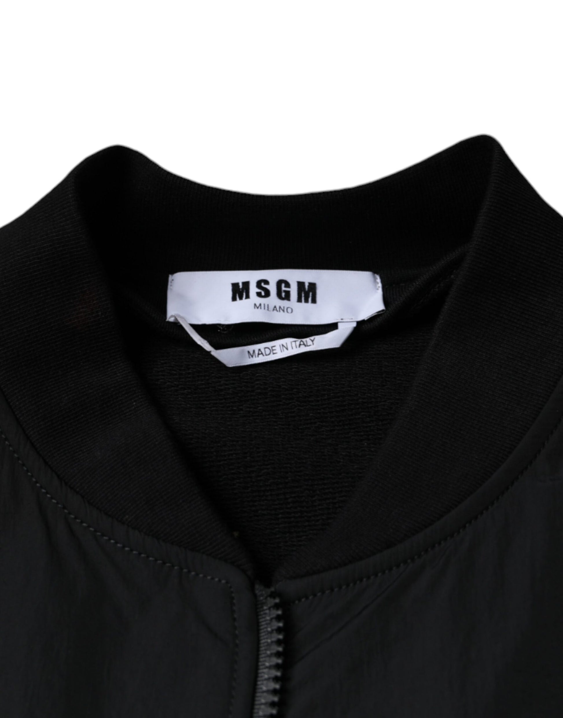 MSGM Black Cotton Full Zip Bomber Long Sleeves Jacket by MSGM