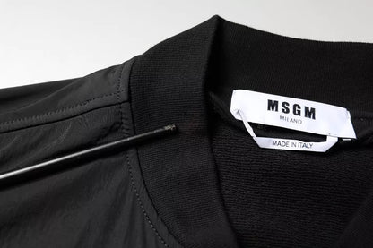 MSGM Black Cotton Full Zip Bomber Long Sleeves Jacket by MSGM