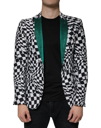 Blazer simple boutonnage à carreaux noirs et blancs avec cristaux John Richmond