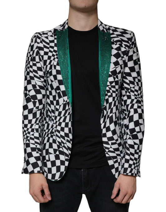Blazer simple boutonnage à carreaux noirs et blancs avec cristaux John Richmond