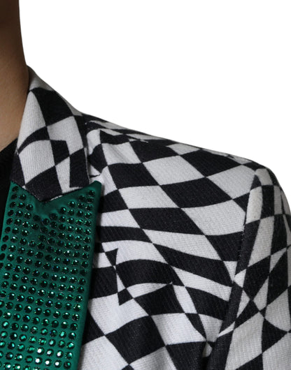 Blazer simple boutonnage à carreaux noirs et blancs avec cristaux John Richmond